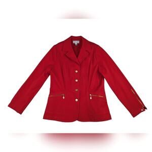 St. John Red Tailored Blazer with Notched Lapels